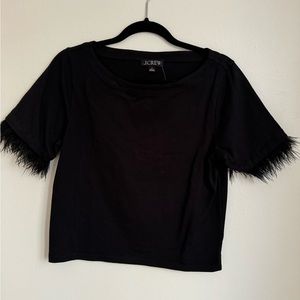 J.Crew Mariner jersey cropped boatneck T-shirt with feathers, size small, black